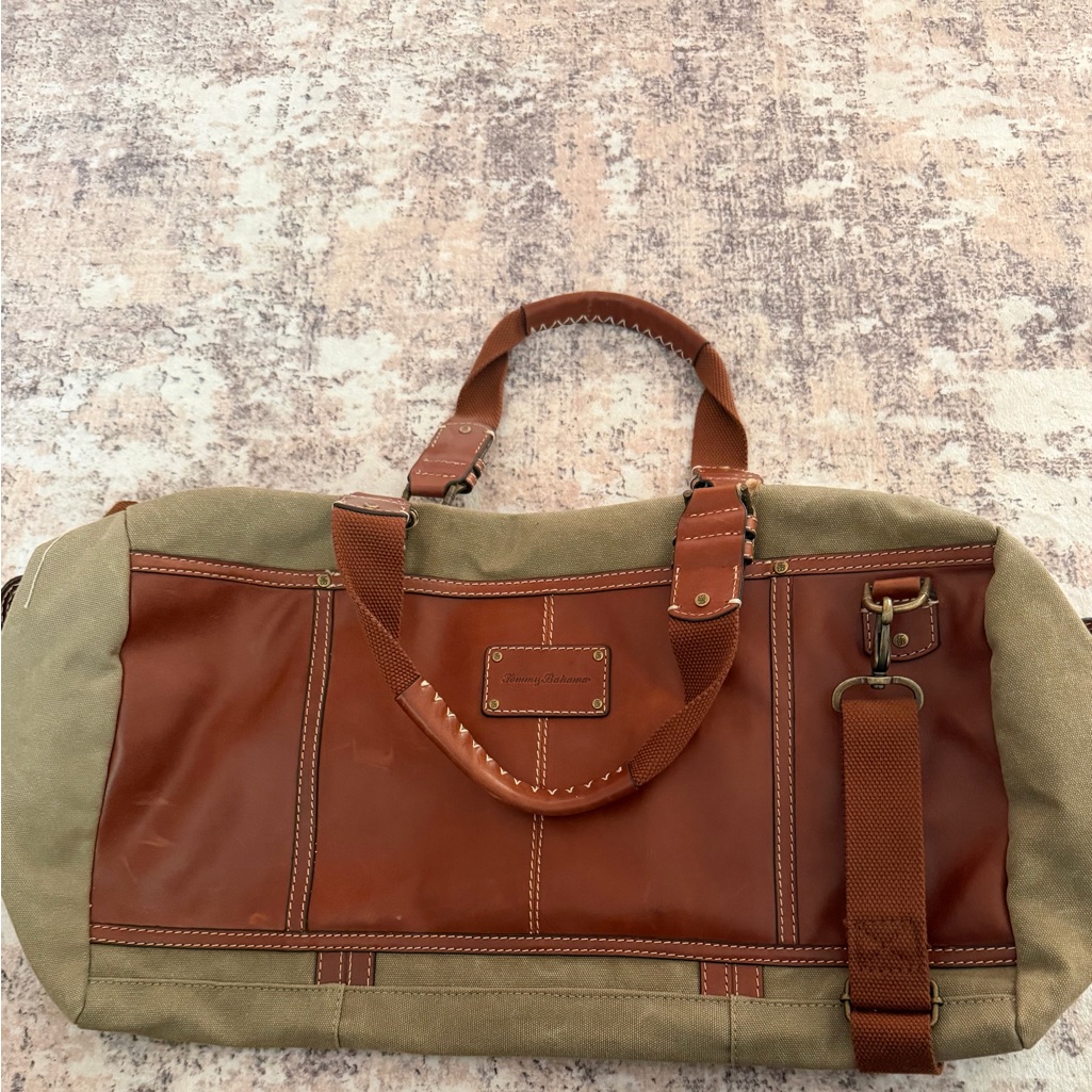 Tommy Bahama Duffle Bag Leather/Canvas Stylish Brown And Tan Men's Bag Nwot